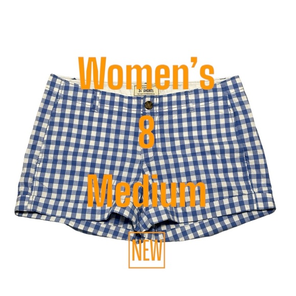 Women's Old Navy 8 M Medium Shorts Chino Khakis Checkered Blue Everyday Twill - Picture 2 of 9